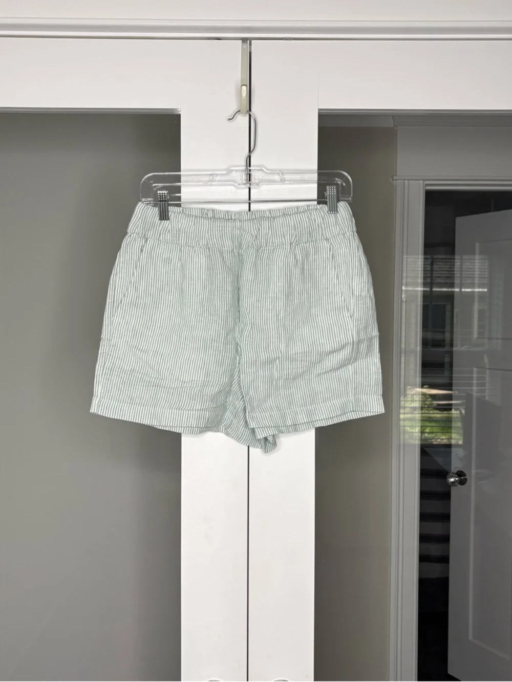 NWT J. Crew Tropez Short Linen Stripe Smokey Seaglass